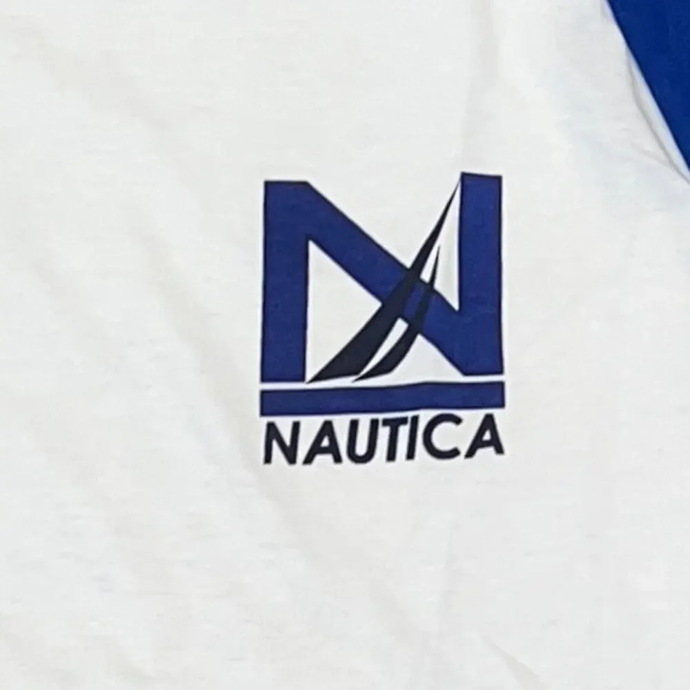 NWT Nautica Boys' White & Blue W/Logo Baseball Tee - SIZE LG (14/16)